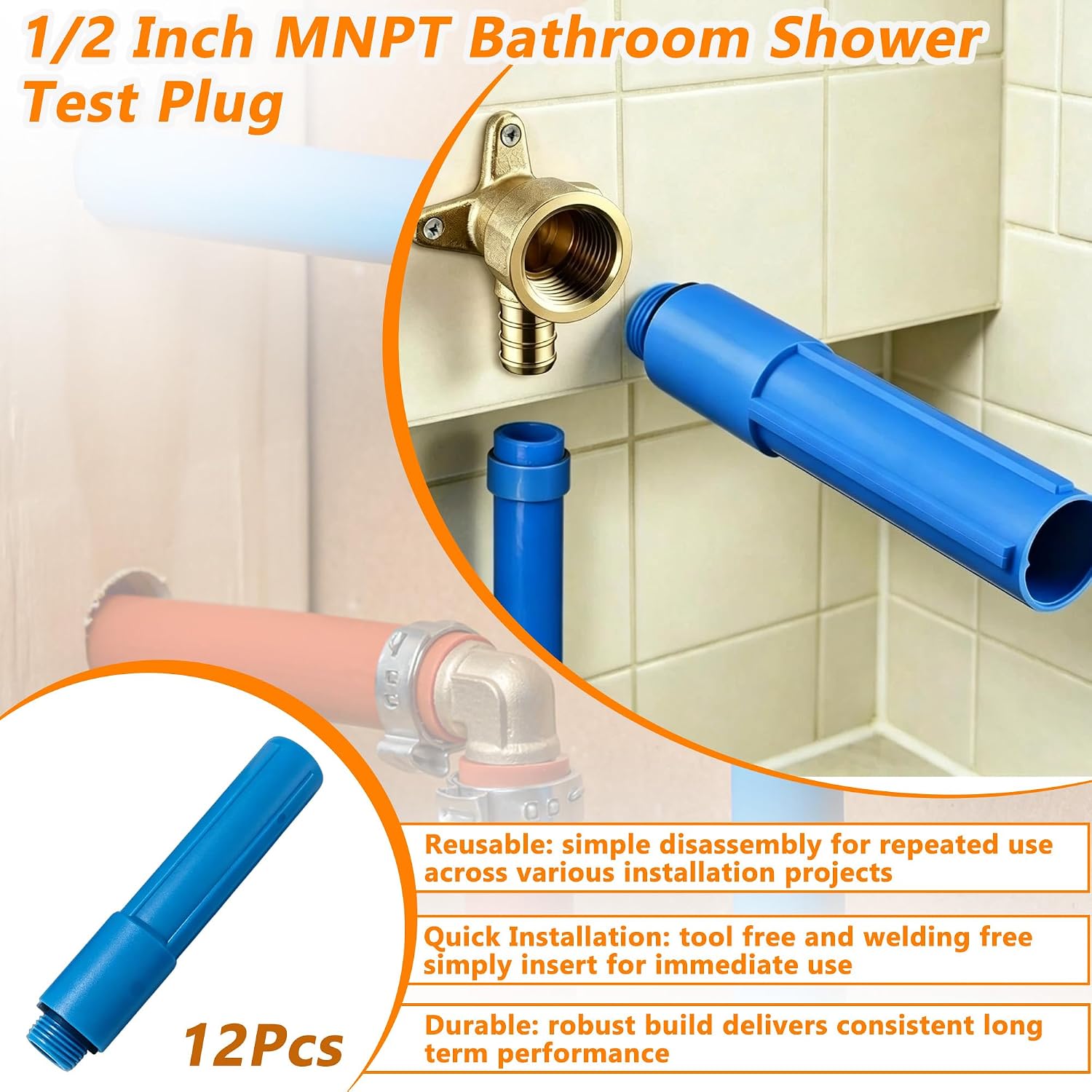 12Pcs 1/2 Inch MNPT Bathroom Shower Pressure Test Plug