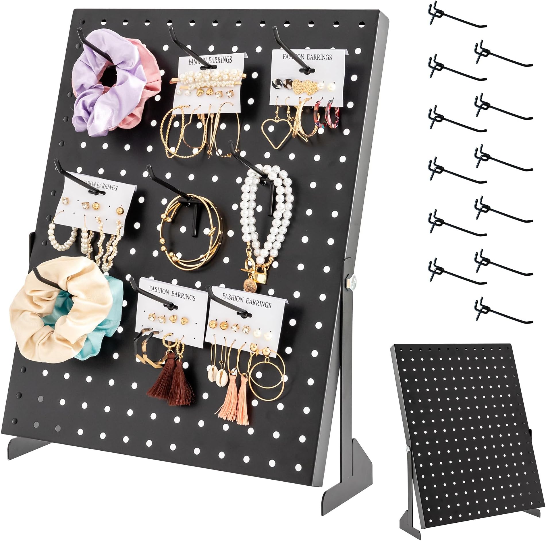 Peg Board Display Stand with Hooks | Self-Standing Pegboard for Vendors, Retail & Office | Wall-Mounted Organizer for Garage & Home | Black Peg Board with Shelves & Tool Hangers