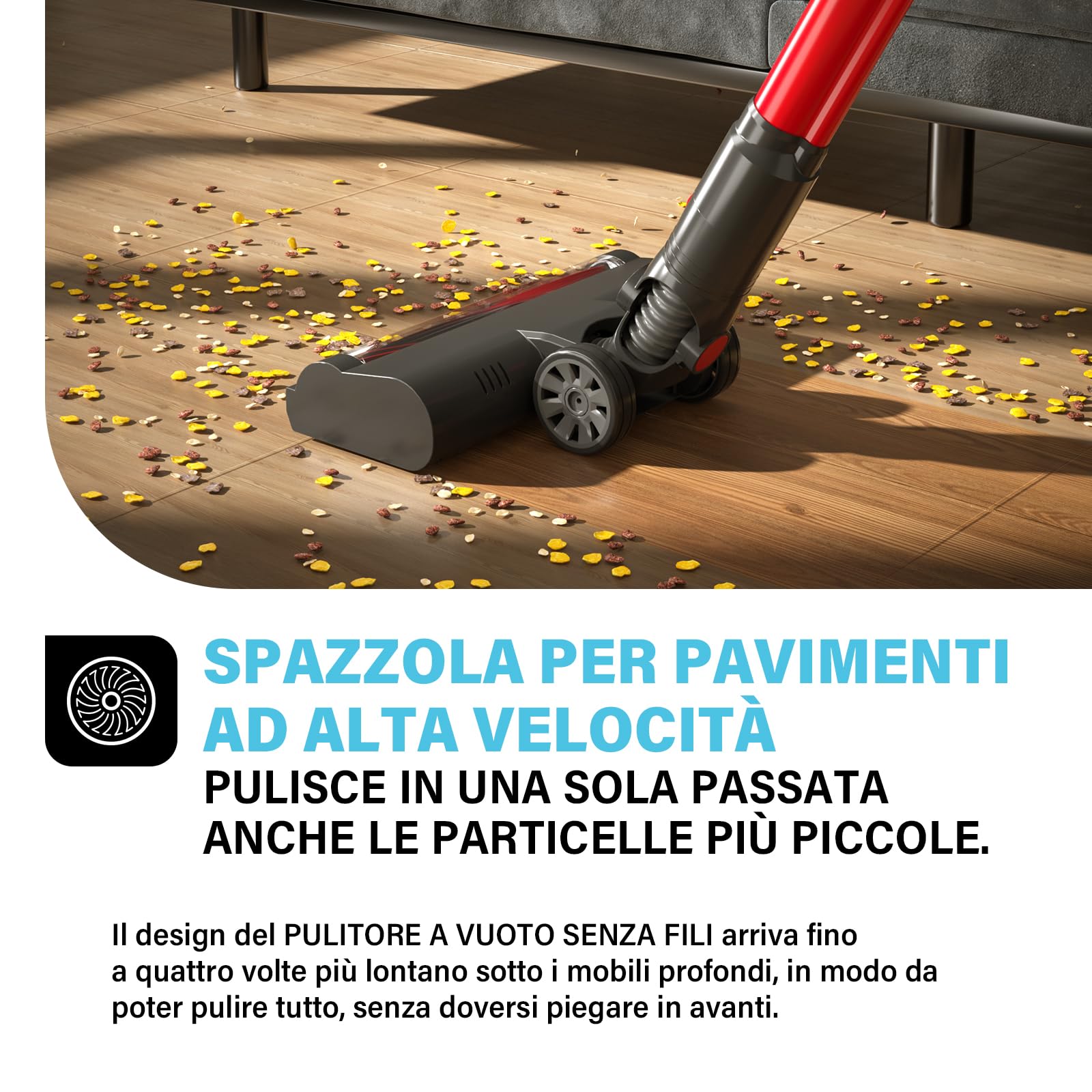 Stanew Aspirapolvere Senza Fili, 22.2v 150w/12KPa Scopa Elettrica Senza Fili con Della Multifunzione 4 in 1, Aspirapolvere Portabile Ultra-leggero,Aut