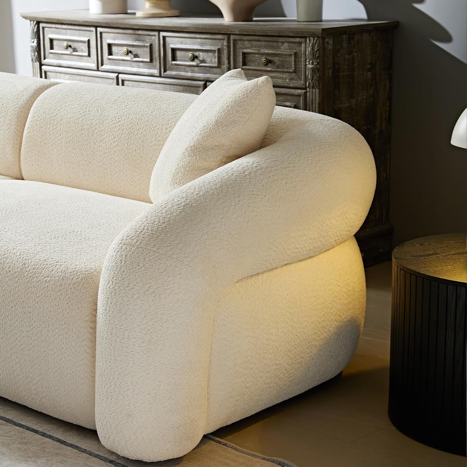 103" Curved Sofa Modern Couch, Luxury 3 Seater Minimalist Sofas, Upholstered Boucle Loveseat Modular Sectional Couches for Living Room Apartment Office, No Assembly Required, Beige