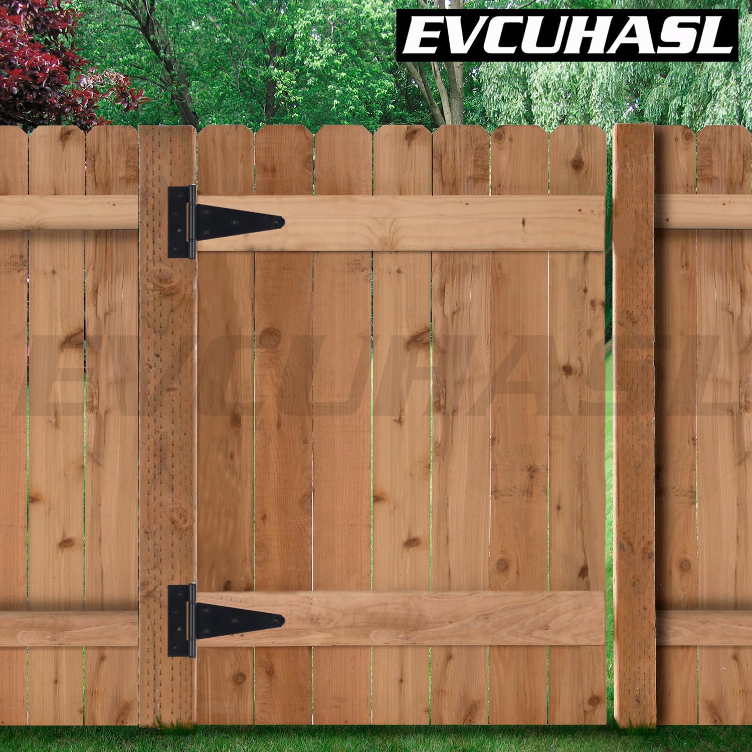 4 Inch T-Strap Gate Hinges, Shed Barn Door Hinges Heavy Duty, Black Tee Hinges for Wooden Fences, Yard Gate, Wrought Hardware Iron Rustproof (6 Pack/Set)