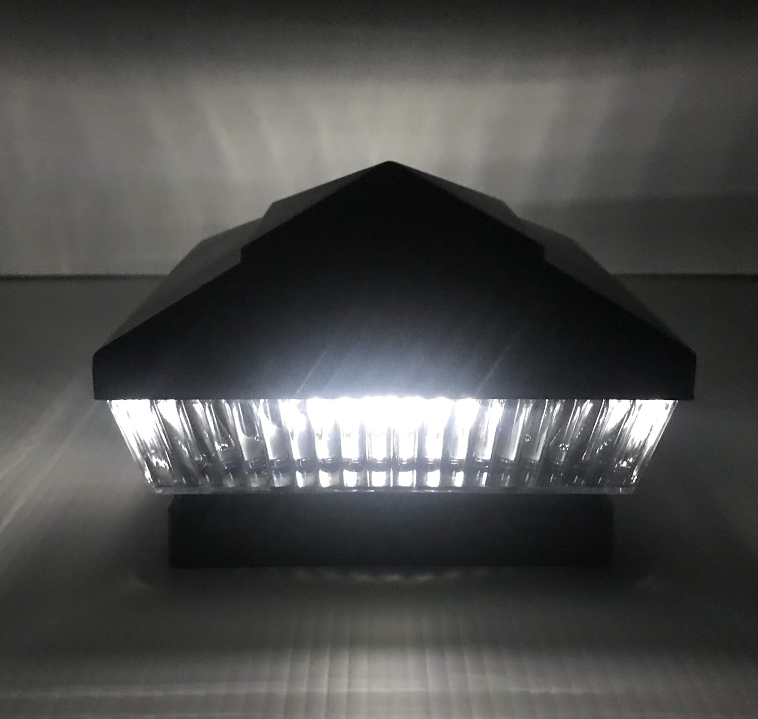 12-Pack Black Solar 5 in. x 5 in. Vinyl/PVC/Wood Square Fence Outdoor Post Cap Deck Lights (White LED with 50 Lumens)…