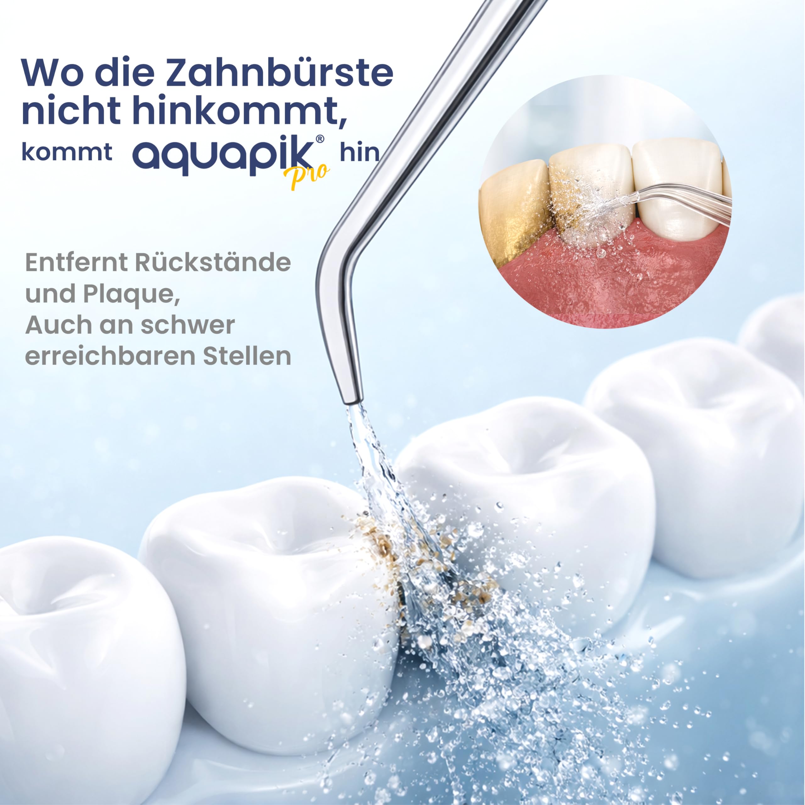 Munddusche Aquapik PROfessionelle mit Precision Pulse Technologie - 10 Druckstufen und 8 Aufsätzen, für Zahnspangen, Implantate, empfindliches Zahnfleisch und die tägliche Mundpflege