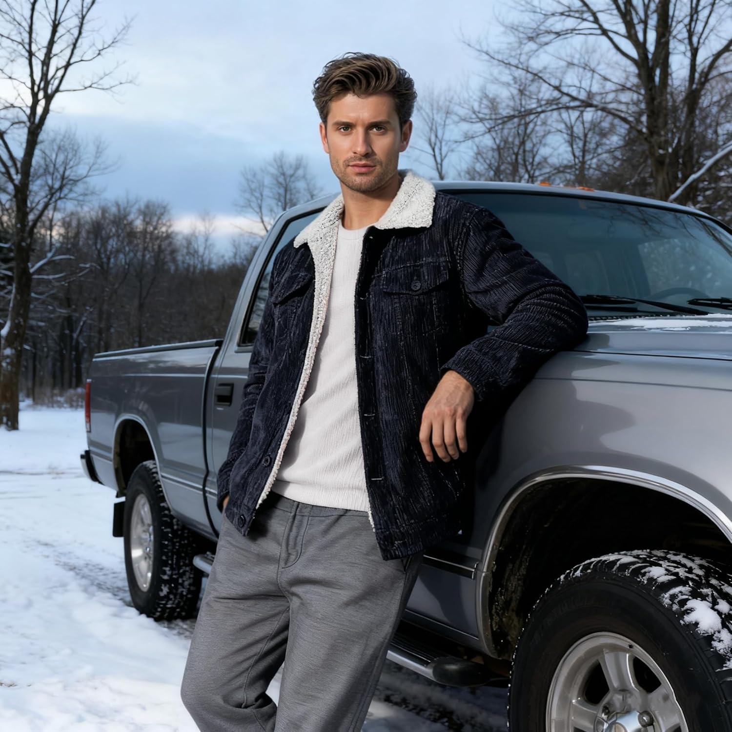 LOUECHY Men's Corduroy Sherpa Lined Trucker Jacket Thickened Warm Winter Coats - Image 2