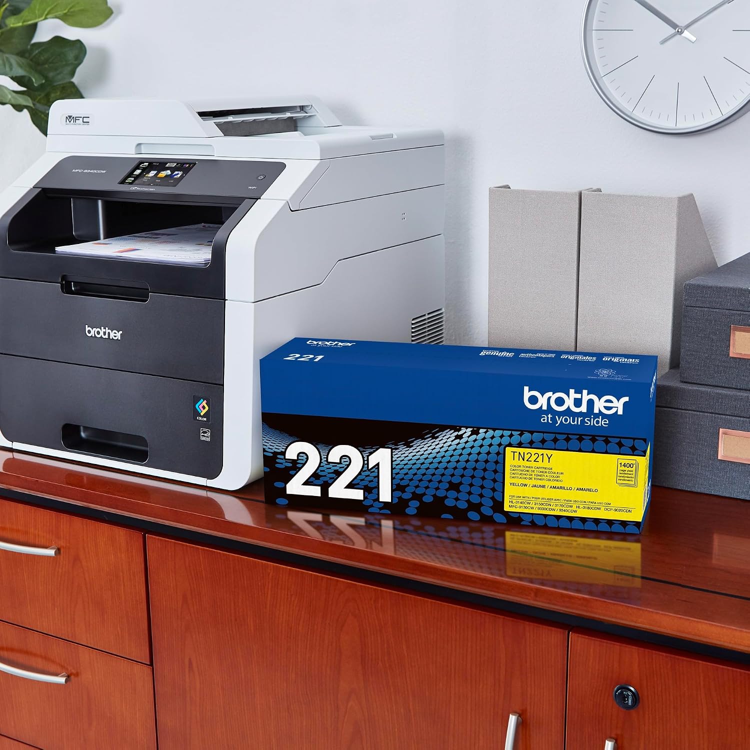 Brother Genuine Standard Yield Toner Cartridge, TN221Y, Replacement Yellow Color Toner, Page Yield Up to 1,400 Pages, Amazon Dash Replenishment Cartridge, TN221