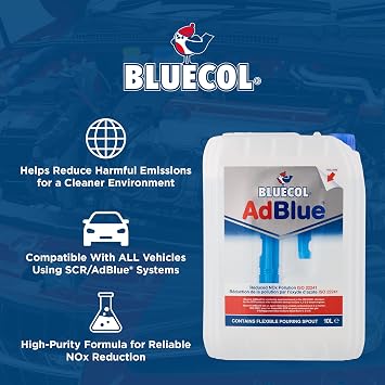 Bluecol AdBlue with Integrated Easy Pour Spout, 10L - High Purity Diesel Exhaust Fluid for SCR Equipped Vehicles, Reduces Emissions & Protects the Environment