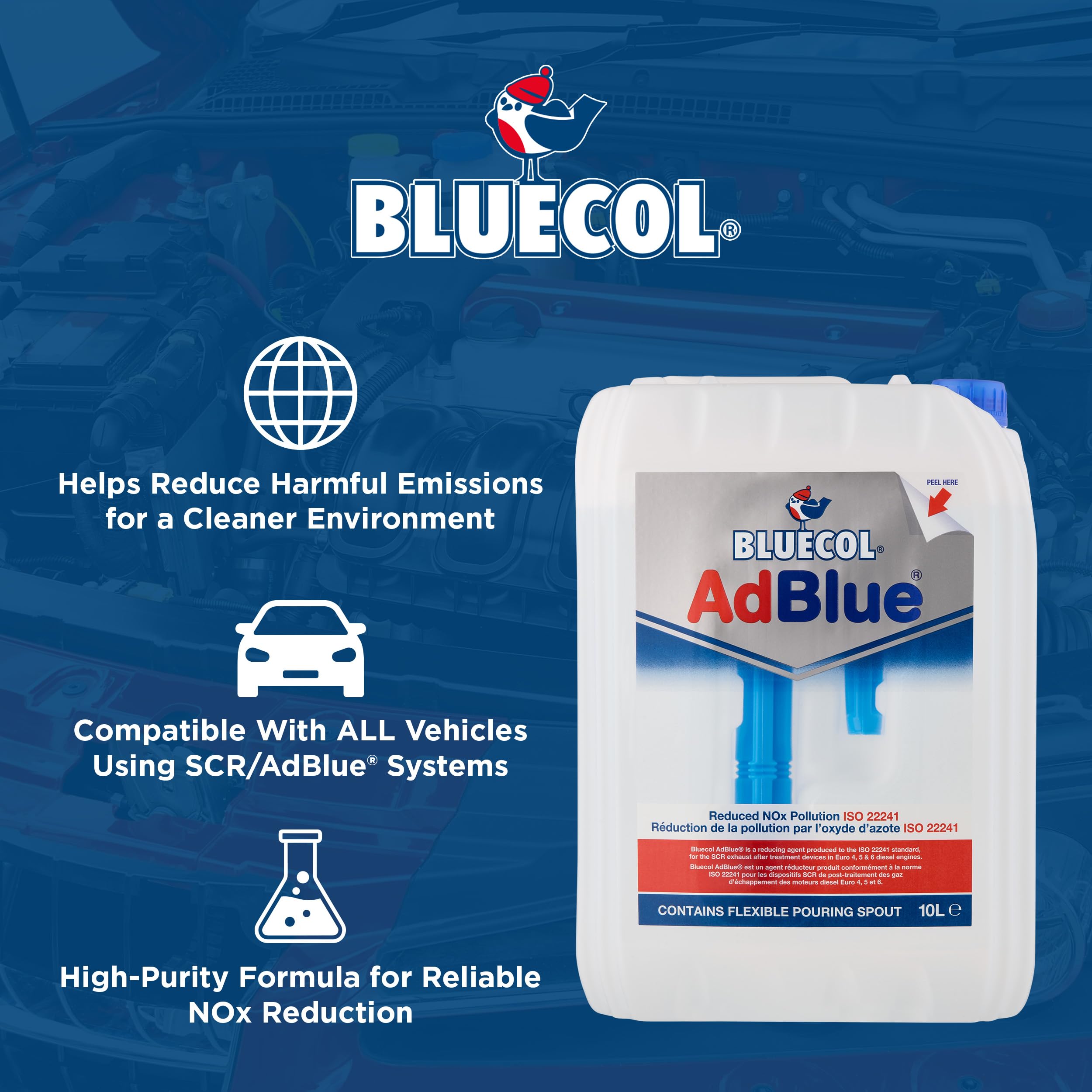 Bluecol AdBlue with Integrated Easy Pour Spout, 10L - High Purity Diesel Exhaust Fluid for SCR Equipped Vehicles, Reduces Emissions & Protects the Environment — view 4