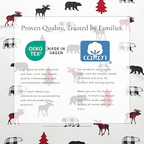Miniatura 4 de Great Bay Home juego de sábanas de franela tamaño individual - 100% algodón turco, de doble cepillado, con estampado de cabaña - juego de sábanas
