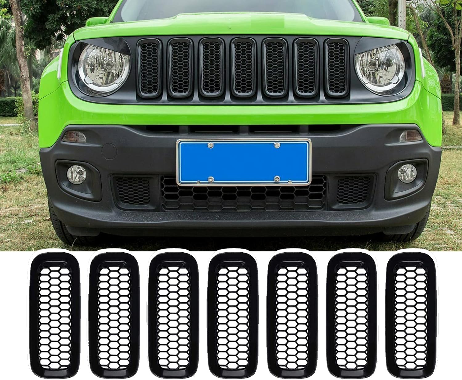 YMT 7PCS Front Grille Inserts Black Mesh Grill Guard Cover Trim Fit for Jeep Renegade 2015 2016 2017 2018
