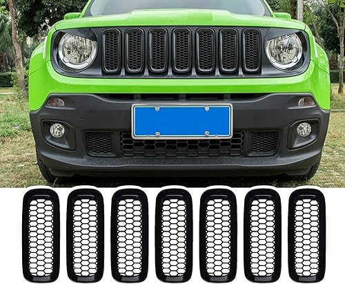 7 piezas de rejilla delantera insertos negro mate malla cubierta protector ajuste para Jeep Renegade 2015 2016 2017 2018