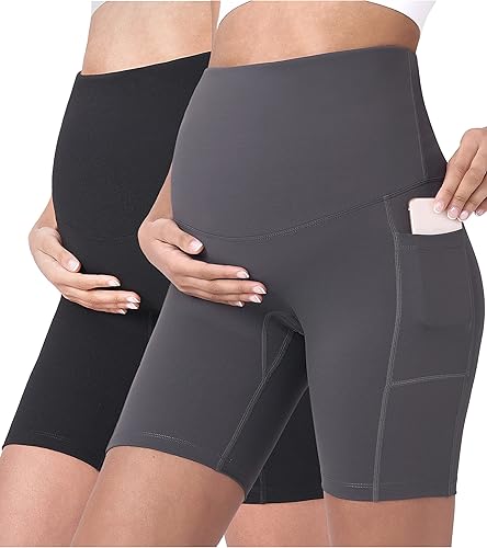 POSHDIVAH - Pantalones cortos de yoga para embarazadas, cubren la barriga, pantalones deportivos cortos para correr, hacer ejercicio y el verano,