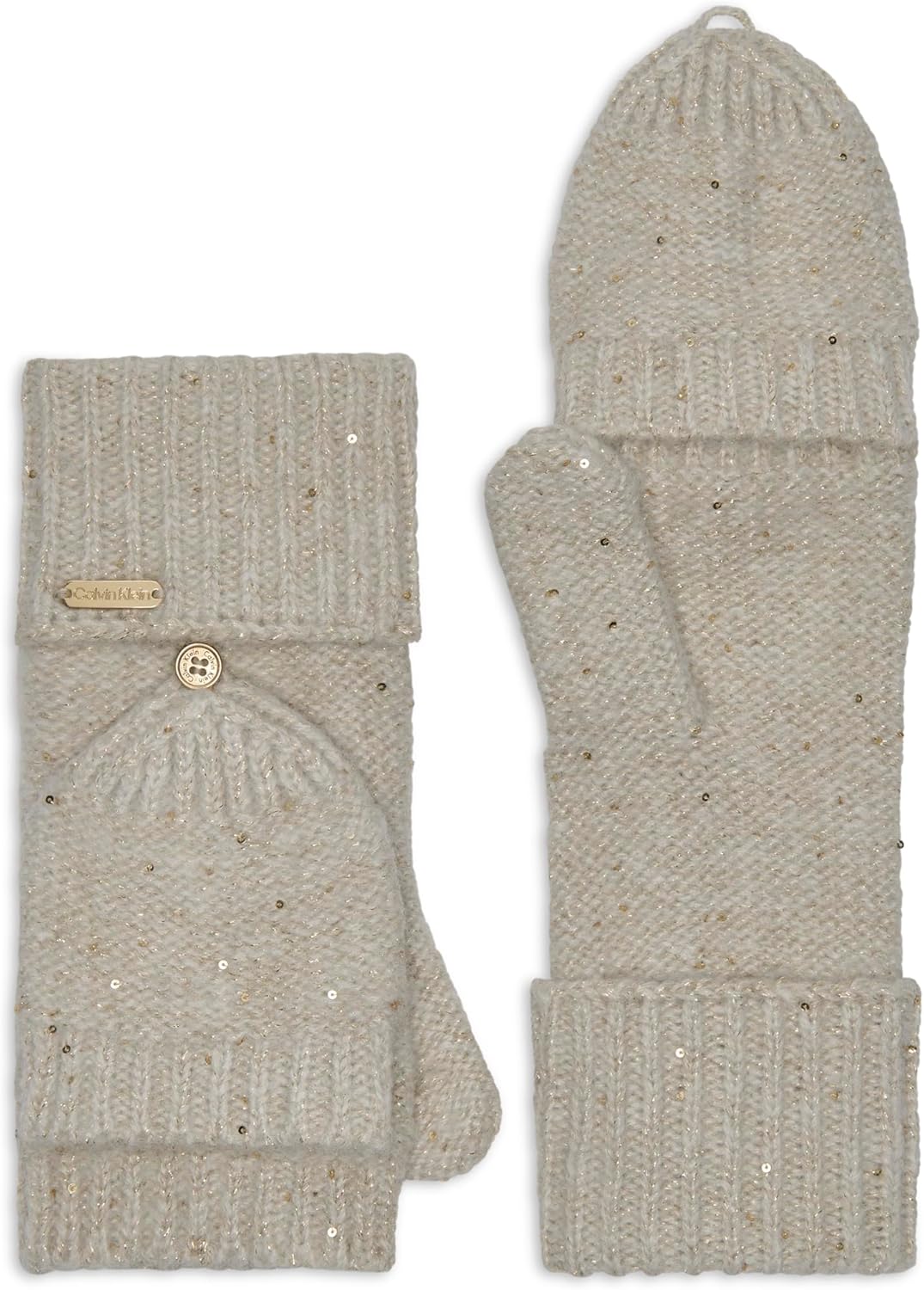 Calvin Klein Women's Mini Sequin Mitten Top Winter Gloves