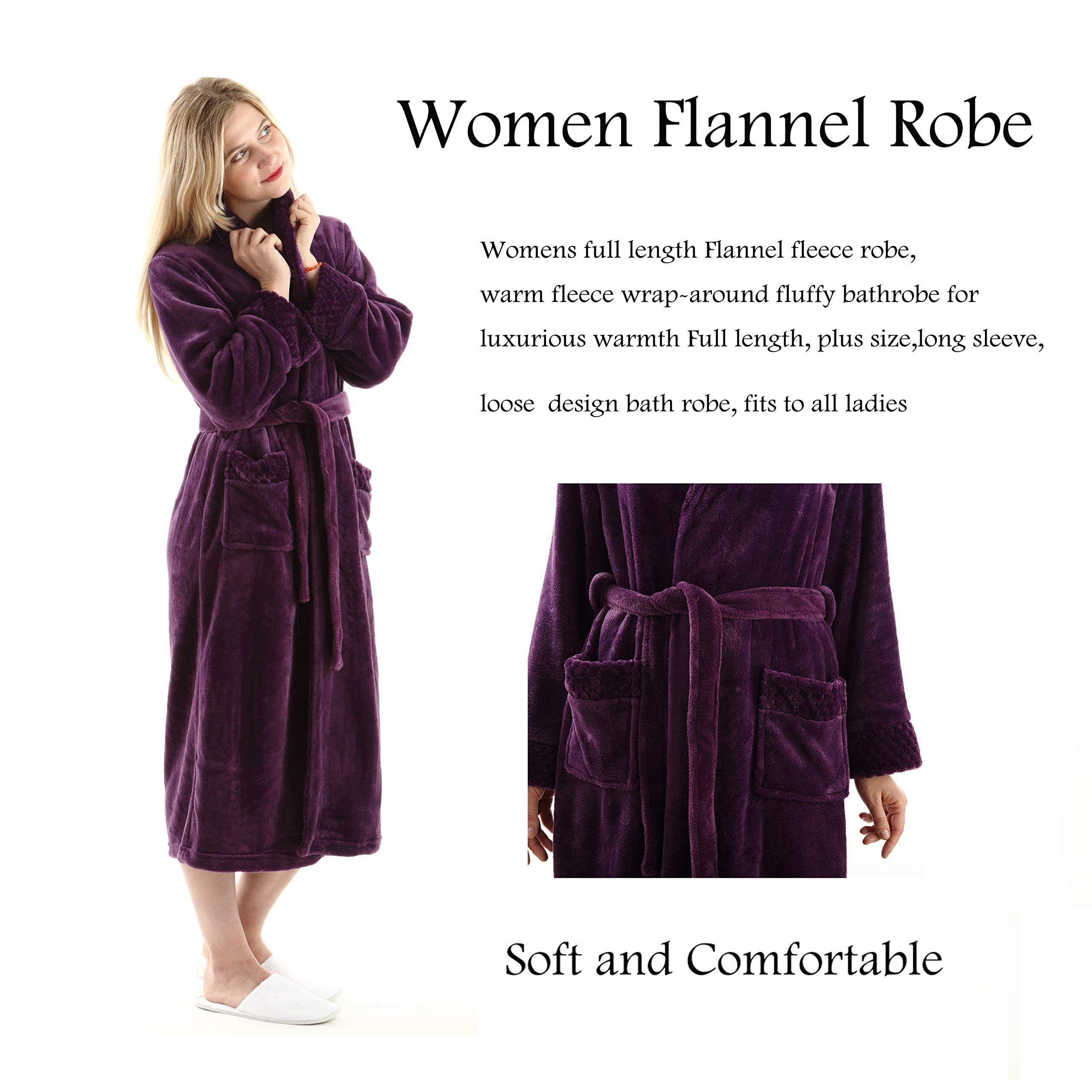 Oksun Peignoir long en polaire pelucheuse pour femme : peignoir chaud en flanelle – Manteau d'hiver pleine longueur – Chemise de nuit douce et confortable