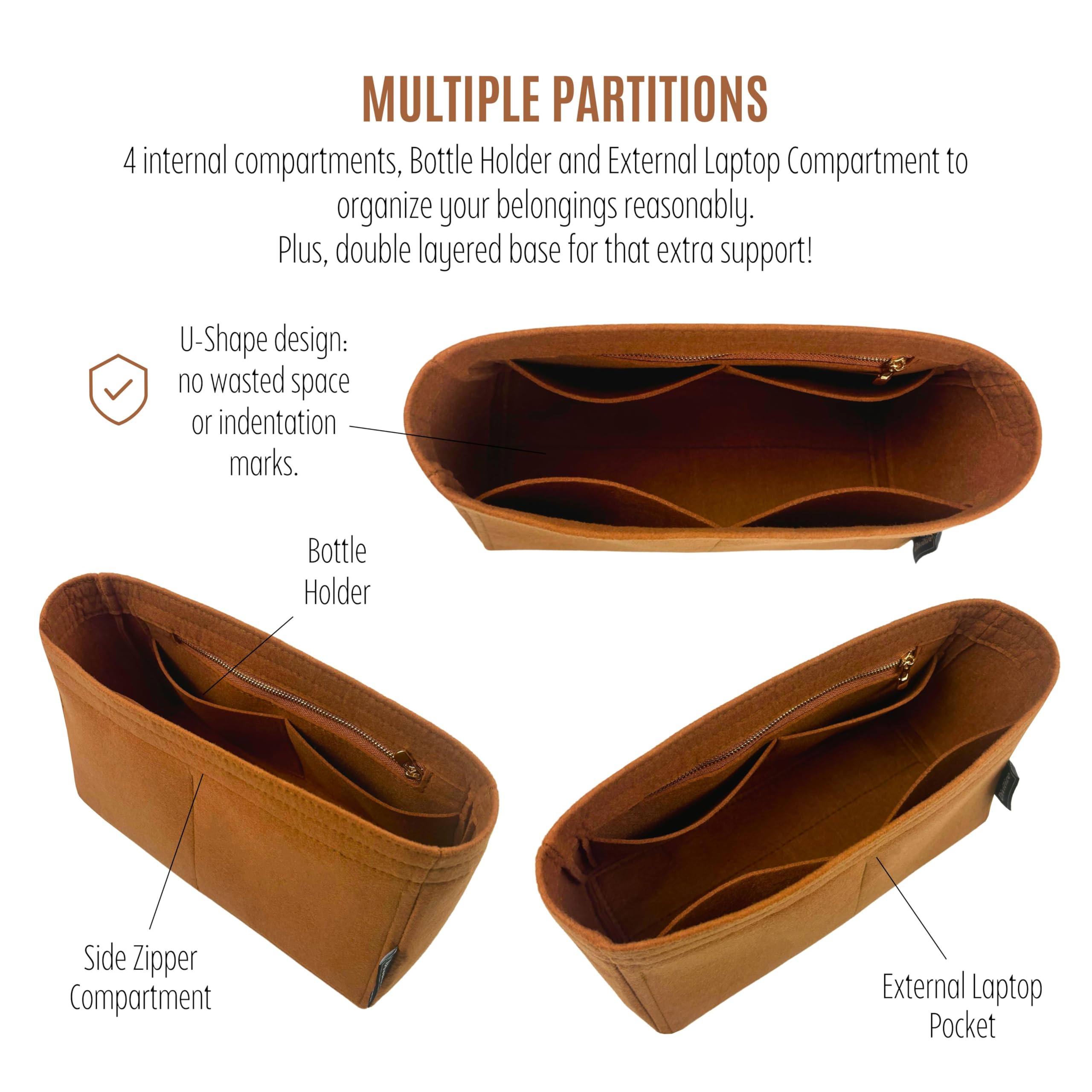 Divitize Premium Taschenorganizer kompatibel mit Coach Juliet Borsa - Handgefertigter Filz, Vollverkleidung, Verstärkter Boden, Maßgefertigtes Design, 24+ Farben (Lightcoffee, for Juliet 25)