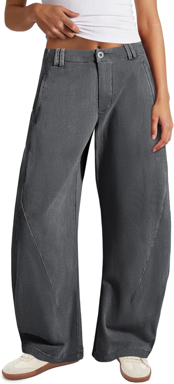 SENSERISE Womens Wide Leg Jeans High Waisted Pants Casual Barrel Chino Trousers Trendy Loose Pants with Pockets