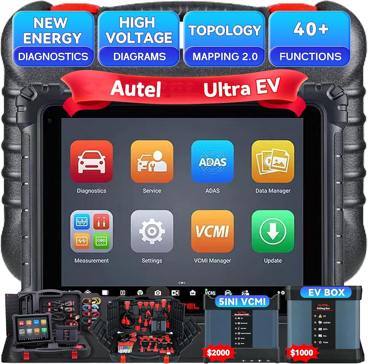 Autel MaxiSys Ultra EV Scanner, Full System Diagnostics & EV Battery Tester | High-Voltage System & Battery Pack Analysis, with EVDiag Kit & 5IN1 VCMI,Topology 2.0, Motor Truspeed,2026 EV Ver of Ultra S2