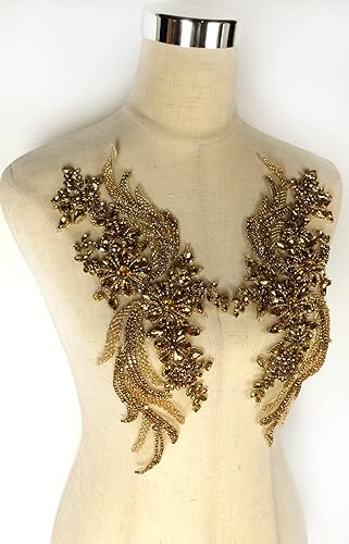 Miniatura 6 de 1 par de diamantes de imitación hechos a mano con cuentas para bricolaje, apliques de ropa, 14.5 x 4.8 pulgadas, decoración de vestido de boda,