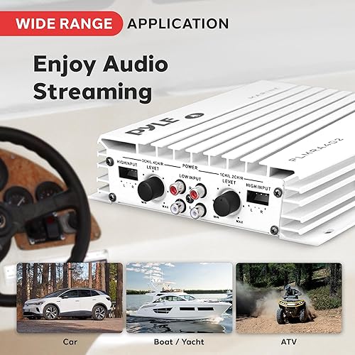 Miniatura 3 de Pyle Hydra Marine Amplifier - Amplificador de audio mejorado de 4 canales de 400 vatios impermeable fuente de alimentación MOSFET controles de nivel