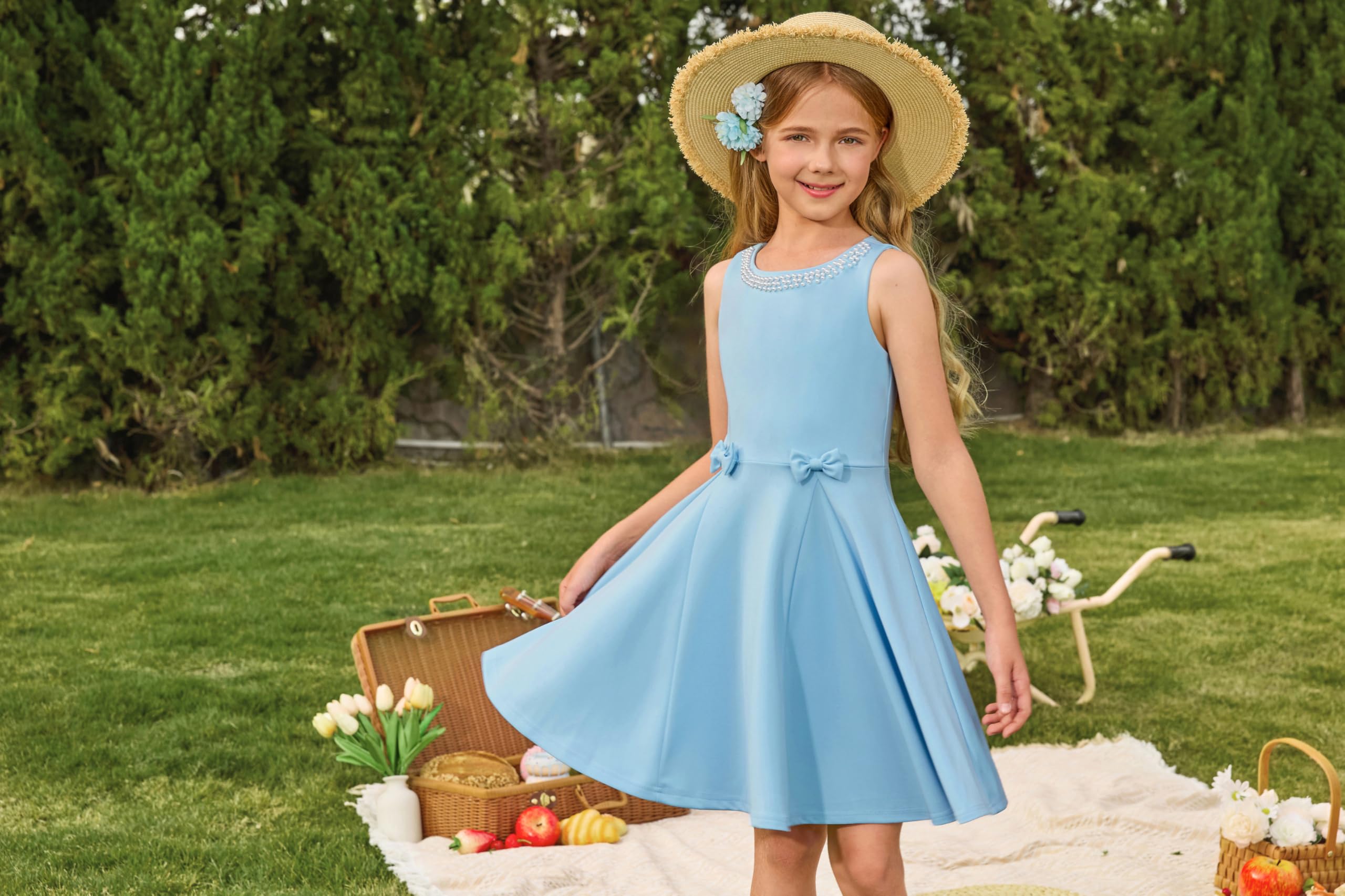 GRACE KARIN Vestido de princesa para niñas, sin mangas, cuello redondo, acampanado, para fiesta de cumpleaños, boda, para niños
