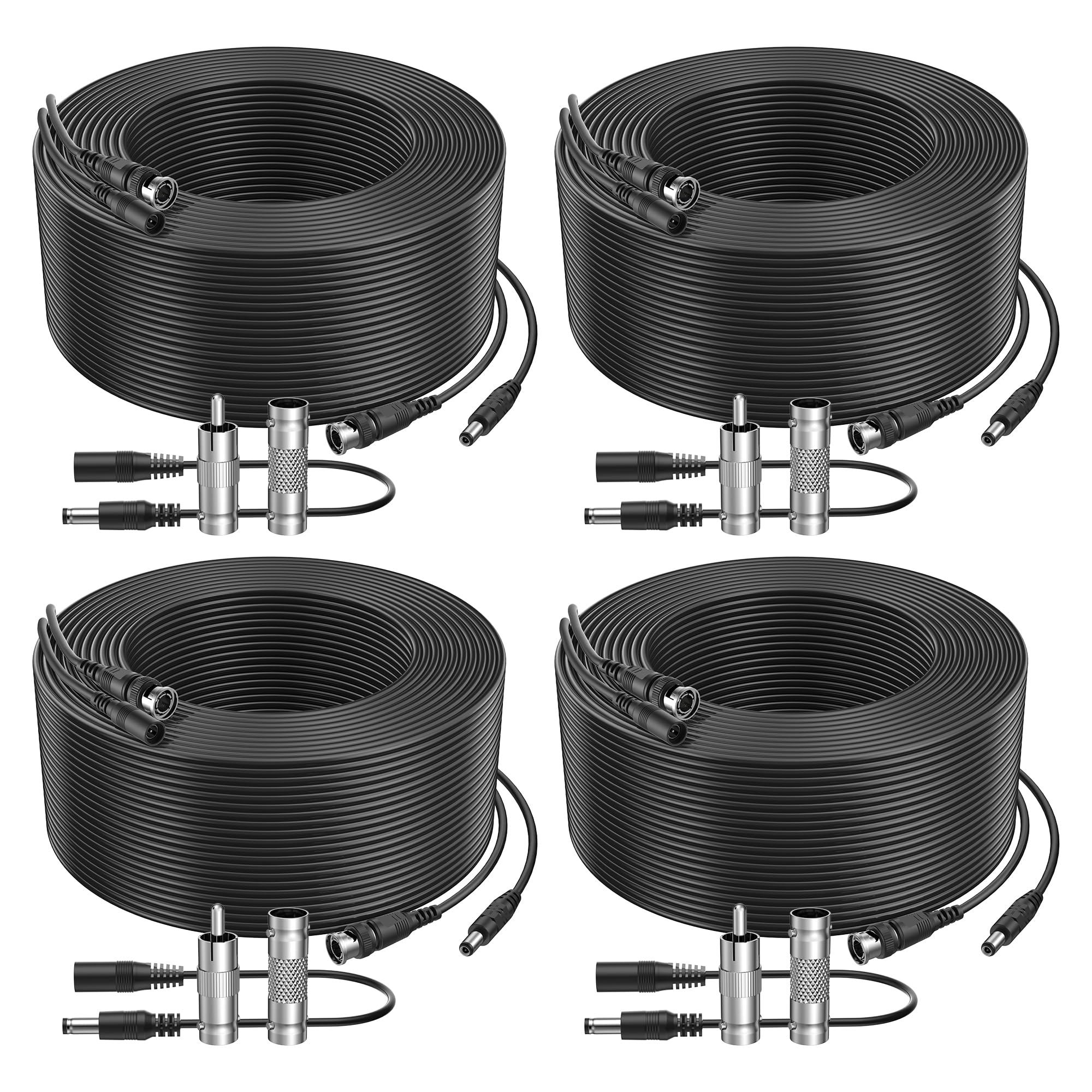 Flashmen 4PK 115Ft Security Camera Cable - All-in-One HD Video Power Cable for DVR & Monitor with BNC Connectors