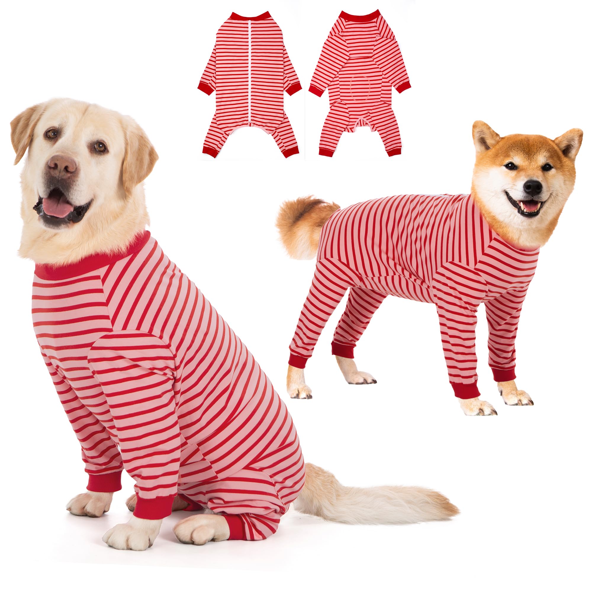Yeapeeto Dog Onesie Surgery Recovery Suit for Large Medium Bodysuit Dogs Pajamas PJS Full Body for Shedding, Prevent Licking, Wound Protection, Cone Alternative(Red Pink, 2XL) — image 1