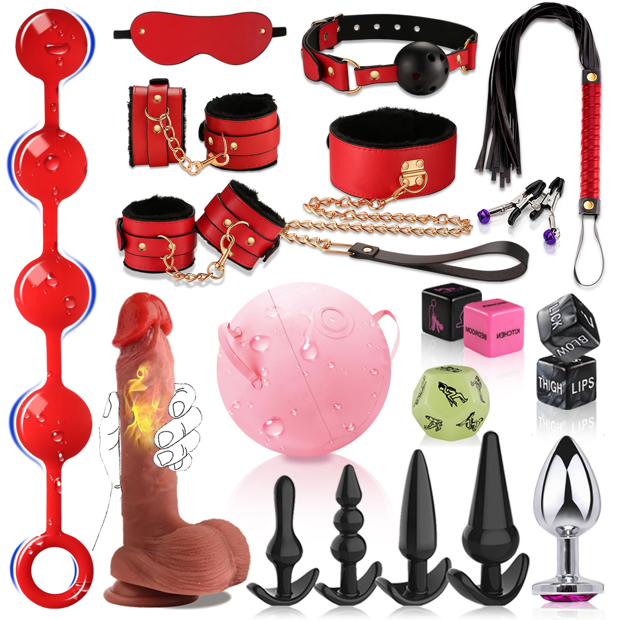 20pcs Anal Plug Adult Sex Toys BDSM Bondage Sex Restraints Set with Dildo Anal Toys and Anal Beads