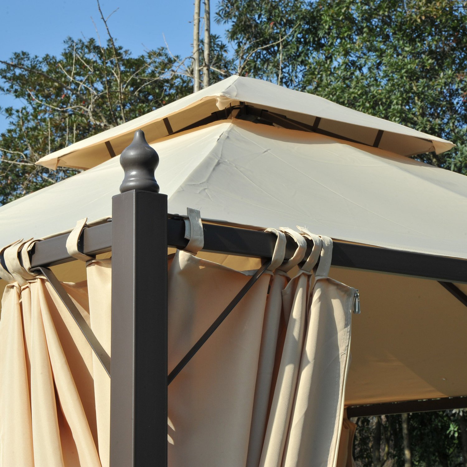 Outsunny Gazebo da Giardino 3 x 3m 4 Tende Laterali Doppio Tetto Beige | nan