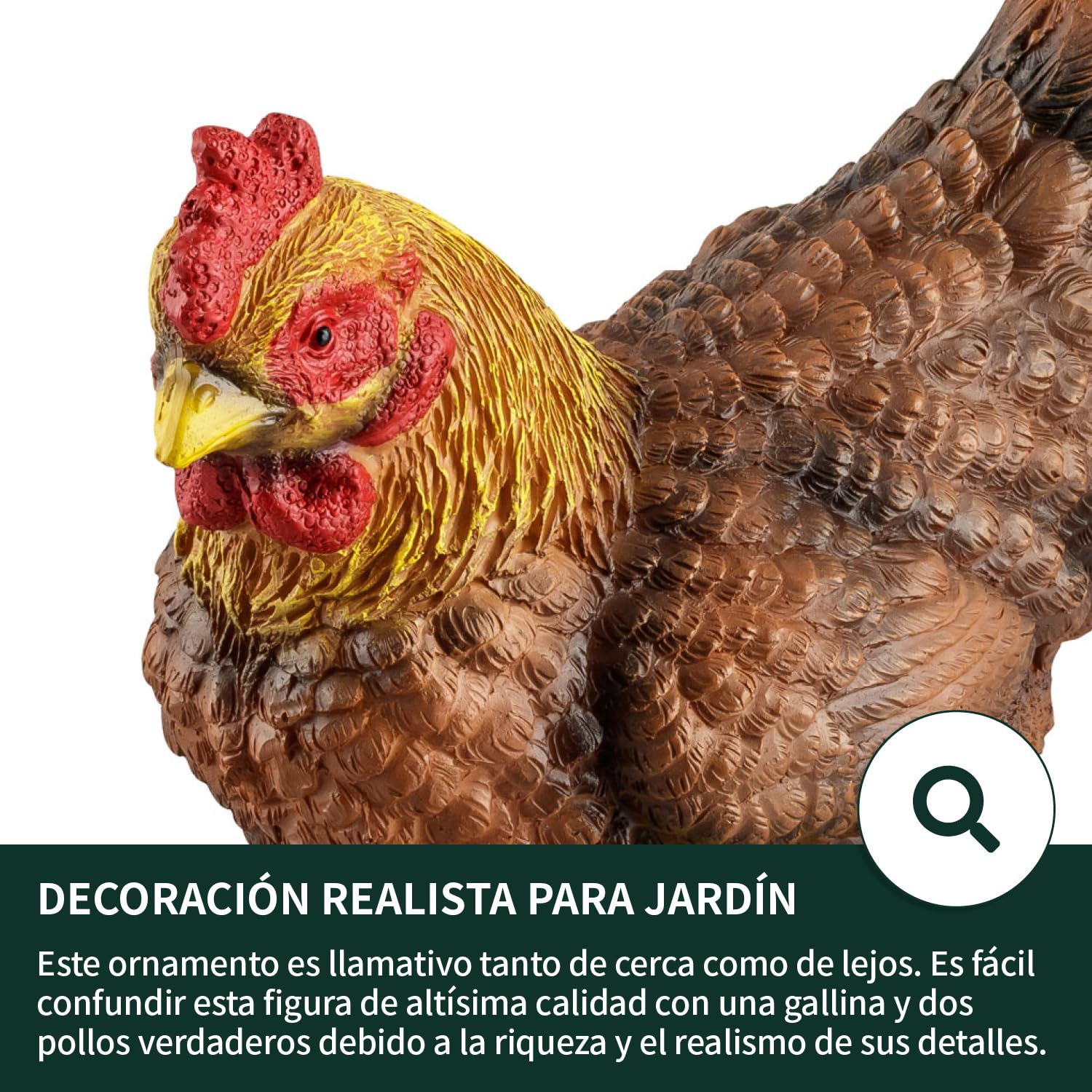 VERDOBA Figura para jardín tamaño Real (gallina marrón con Dos Pollos Amarillos). Decoración para Exterior. Escultura de Piedra con Forma de Animal.
