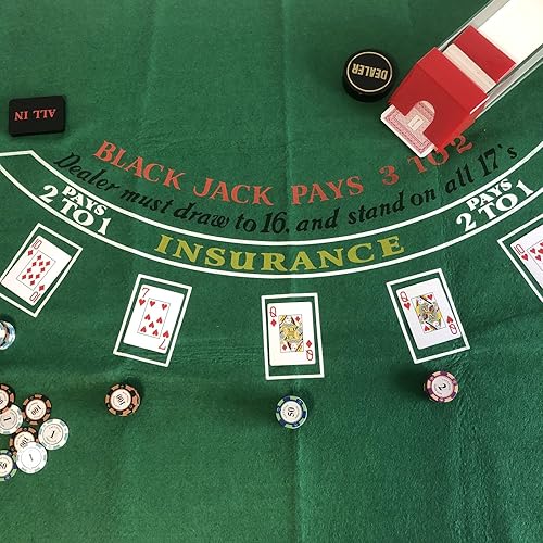 Miniatura 6 de Blackjack - Tapete rectangular de fieltro para mesa, 36 x 72 pulgadas, rectangular, estilo Las Vegas, color verde, ideal para juegos de póquer,