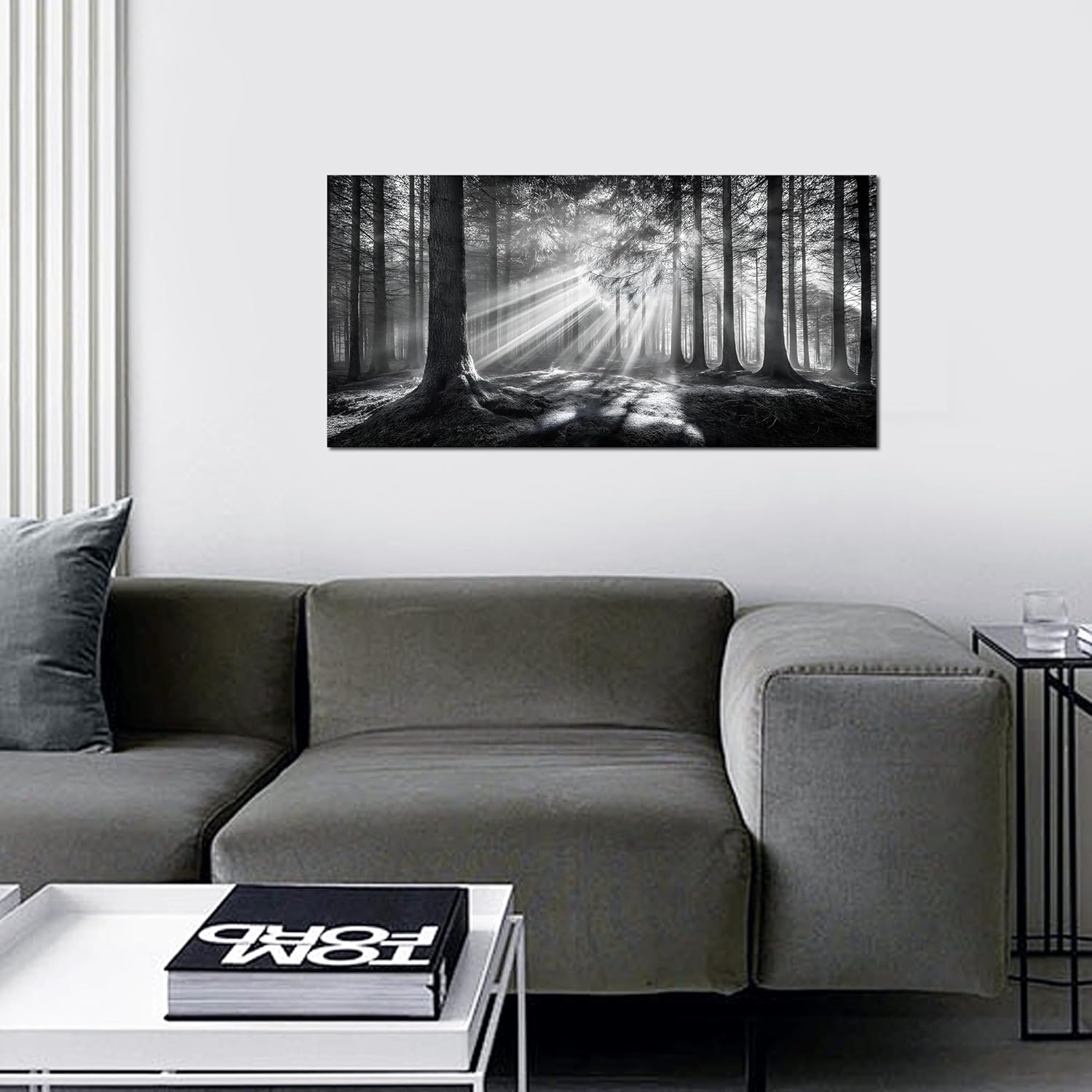 Trogonup Black and White Misty Forest Wall Art for Living Room Trees Large Nature Canvas Artwork for Bedroom Office Home Decor Ready to Hang 20"x40"