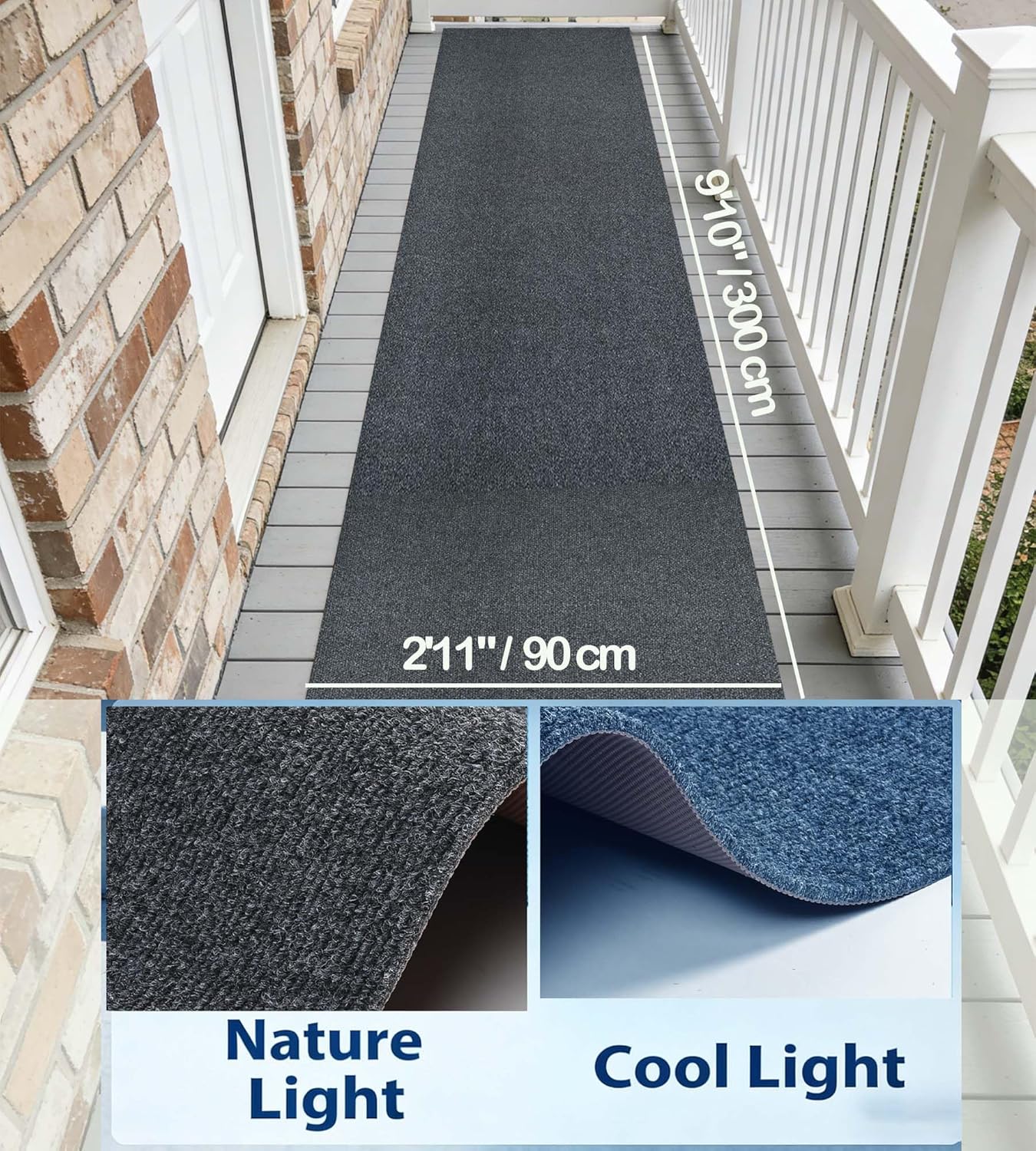 jxgzyy Runner Rugs for Hallway 2'11 x 9'10'', Non Slip Carpet Runner, Heavy Duty Indoor Outdoor Long Floor Mat with Rubber Backing, for Entrance, Patio, Garage, Mudroom, Grey