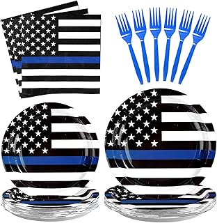 96Pcs Police Academy Graduate Party Supplies Blue Line Police Retirement Plates and Napkins Tableware Congrats Officer Decorations Favors for Law Enforcement Cop Graduation Promotion Party Serves 24