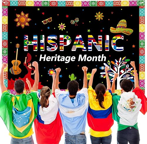 Miniatura 6 de Cartel extra grande del mes de la herencia hispana de 72 x 48 pulgadas, decoración de celebración de países hispanohablantes latinoamericanos,