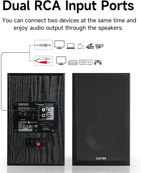 Edifier R990BT Bluetooth 5.4 Bookshelf Speakers, 2.0 Active Multimedia Speaker, 24W Output Power, RCA/AUX/Bluetooth Inputs, Digital Audio Processing, MDF Enclosure, App Control, for PC/Smartphone/TV