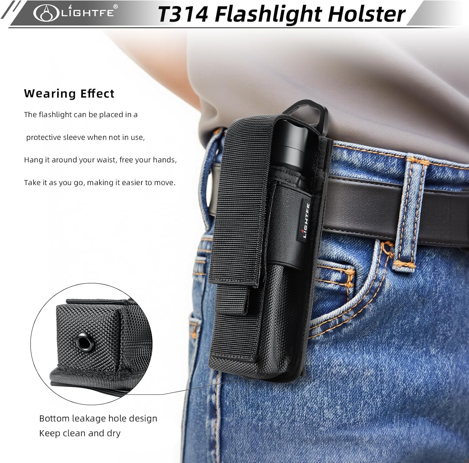 LIGHTFE Flashlight Holster Flashlight Holder Molle Torch Nylon Holster Pouch Suitable for Flashlights with a Maximum Diameter of 4.5CM（1.77 inches and a Length of 15CM-20CM（6-8 inches Black