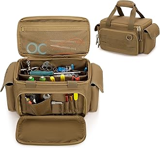 Small Tool Organiser with Anti-friction and Thick Padded Bottom, Tactical Range Bag for Men, Multi-functional Work Bag for Repairman, Electrician, Carpenters, Khaki