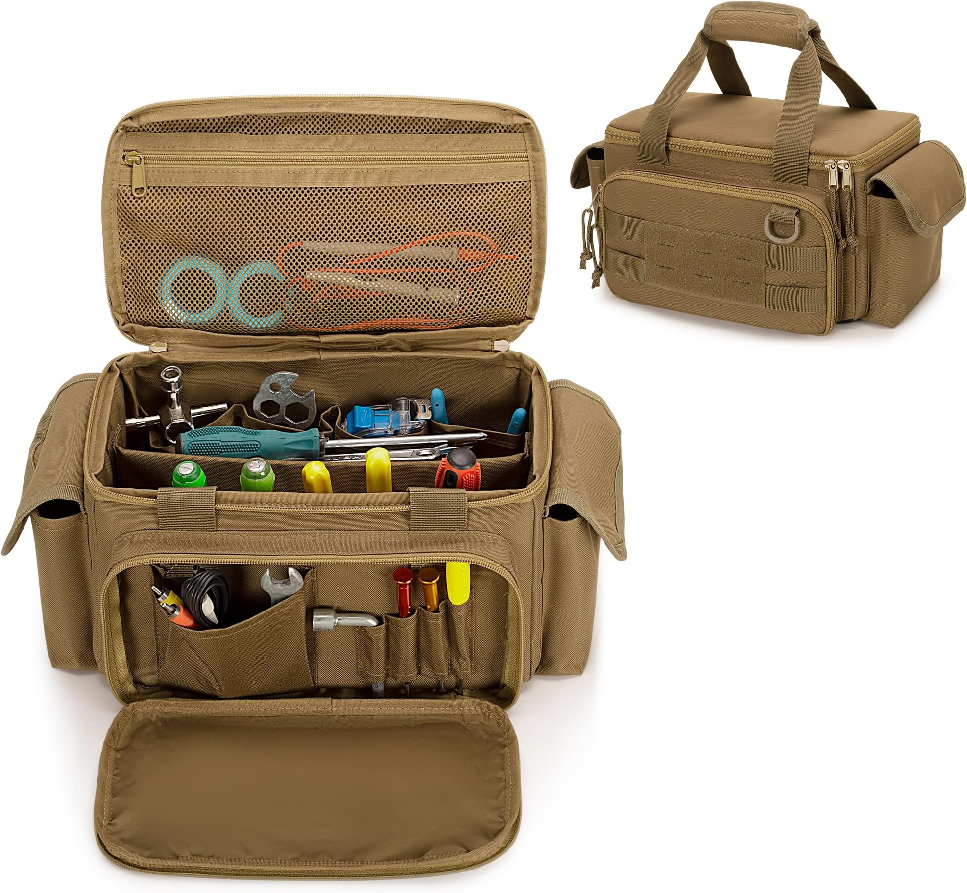 Small Tool Bag for Men, Tool Storage Organiser with Anti-friction and Thick Padded Bottom, Tactical Bag, Range Bag, Multi-functional Work Bag for Repairman, Electrician, Carpenters, Khaki