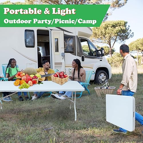 Miniatura 4 de Foldable Table 6ft Lightweight Portable Camping Table with Iron Legs IndoorOutdoor (6X2.5FT)