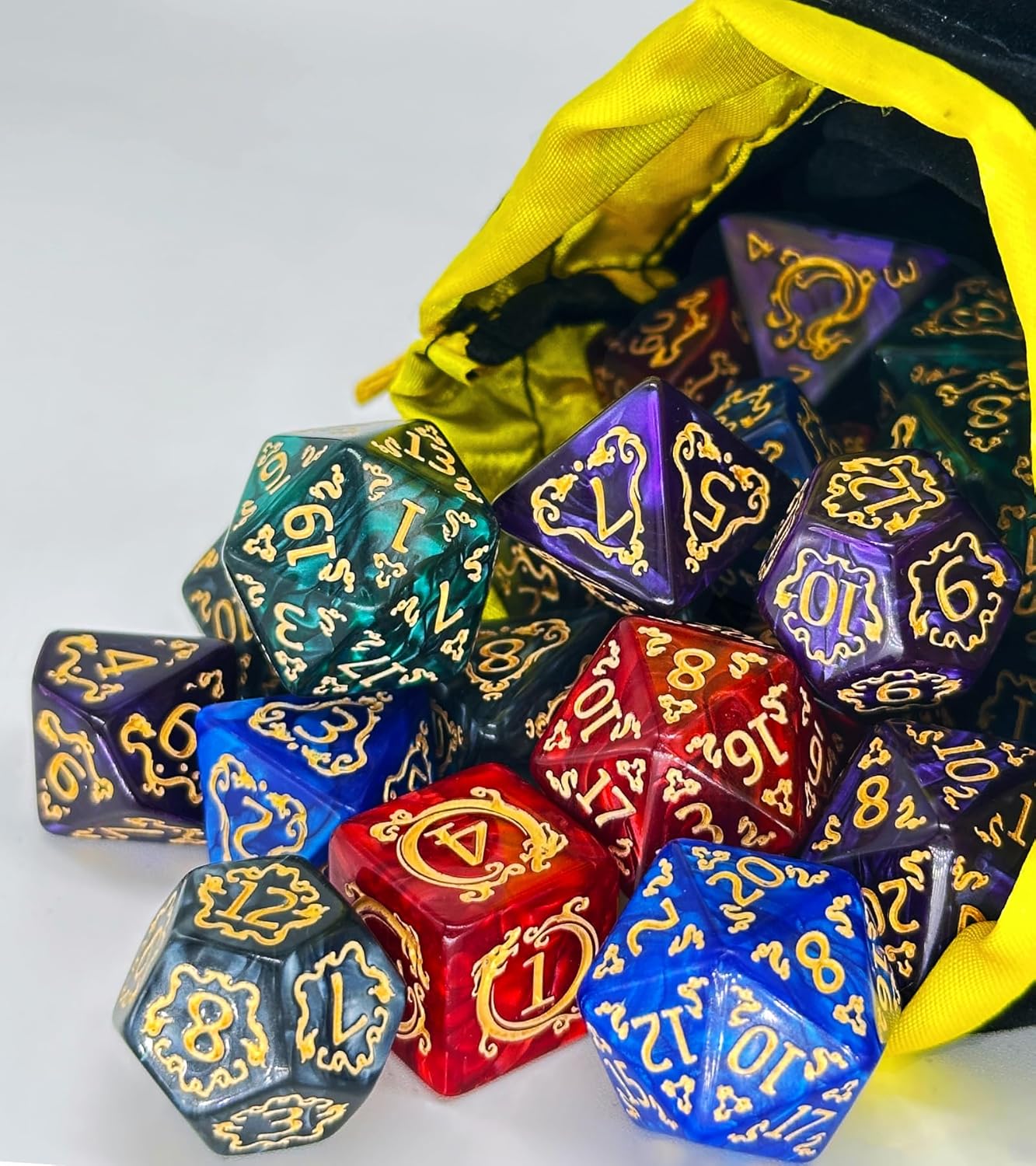 Polyhedral Dice Set, 35 Pieces - 5 Sets of RPG Dice with 1 Bag for Dungeons and Dragons D&D RPG MTG Board Games, Includes D20, D12, D8, D6, D4, D10 (0-9) and D10 (00-90)