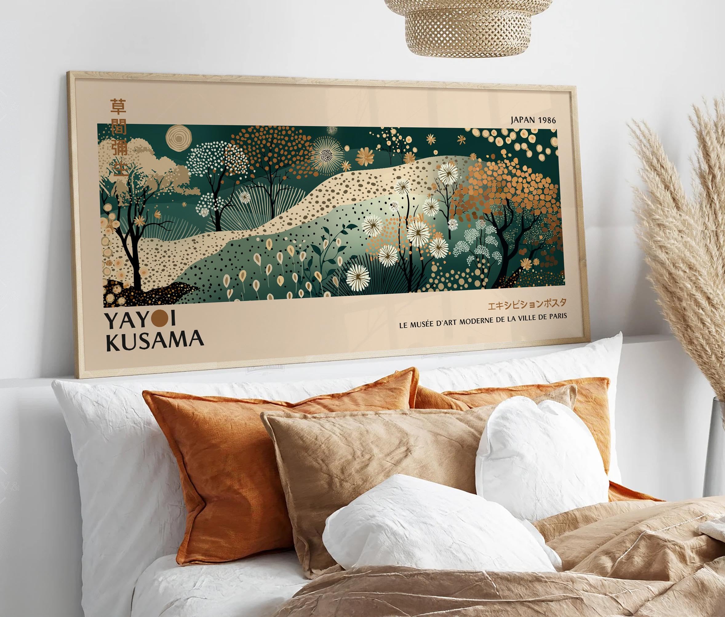 TONGYINLI Yayoi Kusama Art Canvas Print: Japanese Exhibition Wall Art, Mid Century Panoramic Painting for Bedroom Home Wall Decor(40x80cm/Frameless)
