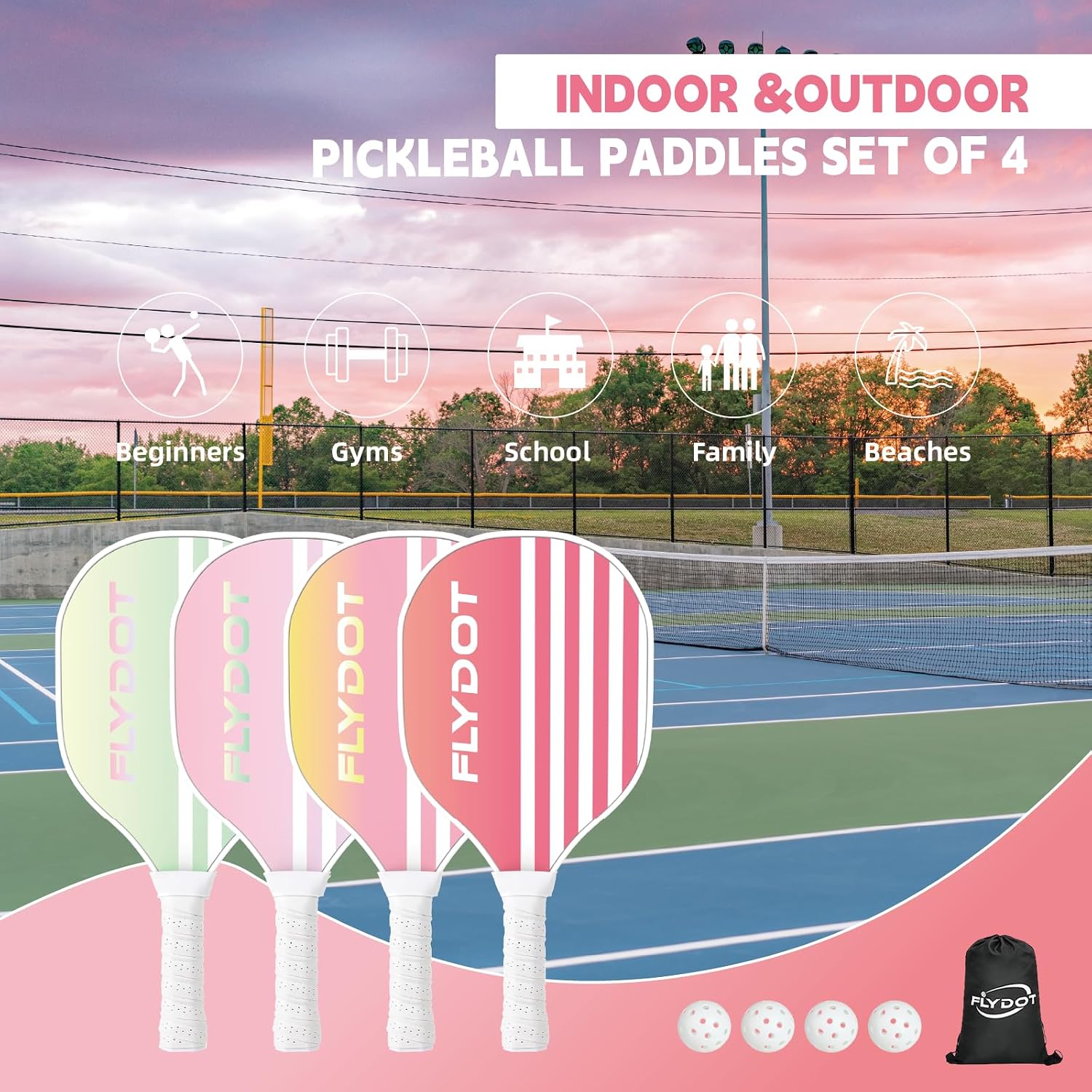 Pickleball Paddles Set of 4,USAPA Approved,4 Indoor&Outdoor Pickleball Balls, Carrying Bag, 4 Cooling Towels,4 Pack Paddles,Pickleball Paddles Pack Gifts for Beginner&Pro