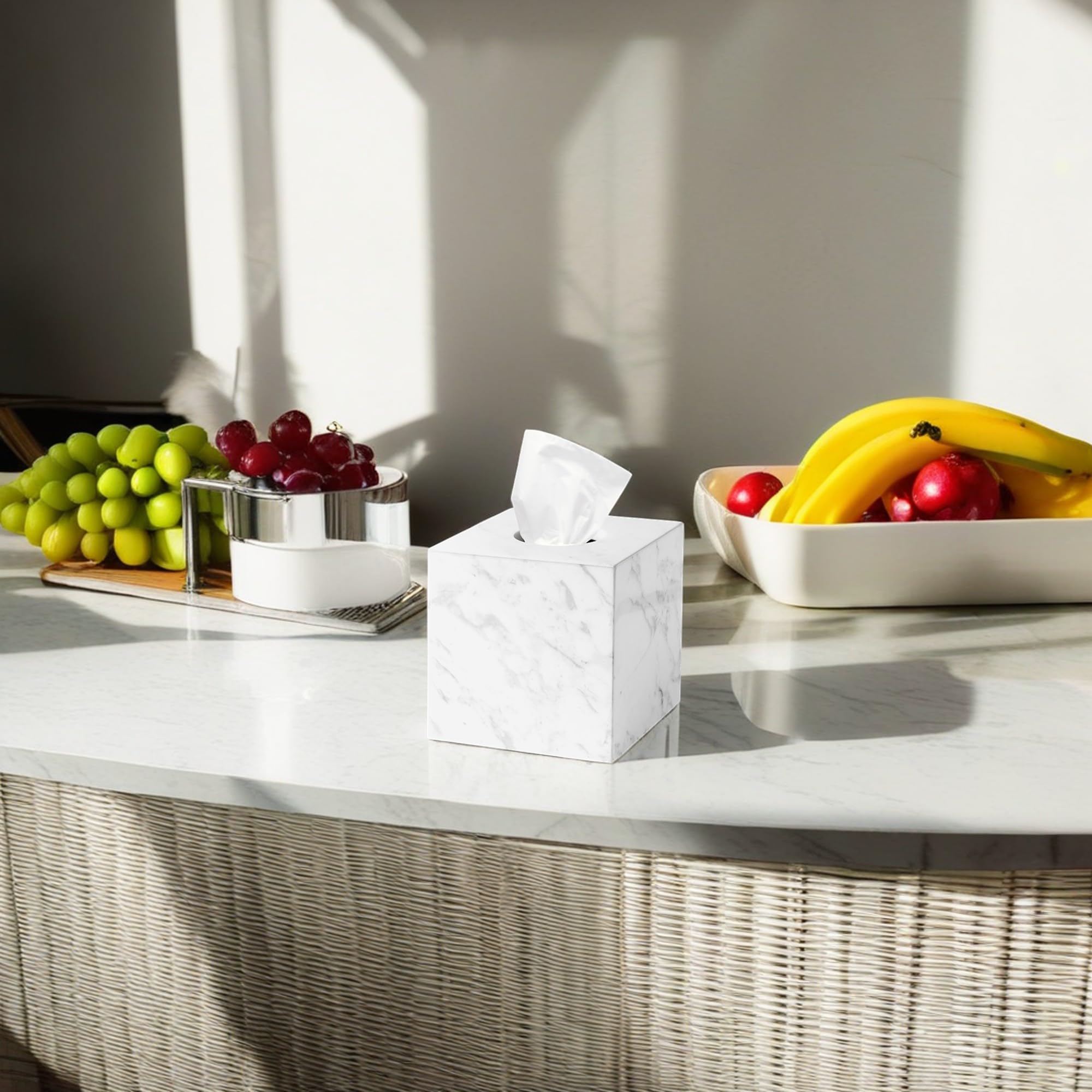 WORHE Marble Tissue Box Holder, Square Cube Tissue Box Cover with Open Bottom - Image 2