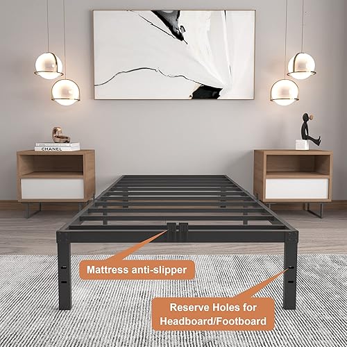 Miniatura 8 de Base de cama de tamaño individual XL con soporte de listones de acero, resistente y duradero, no necesita somier, plataforma de 14 pulgadas de alto,