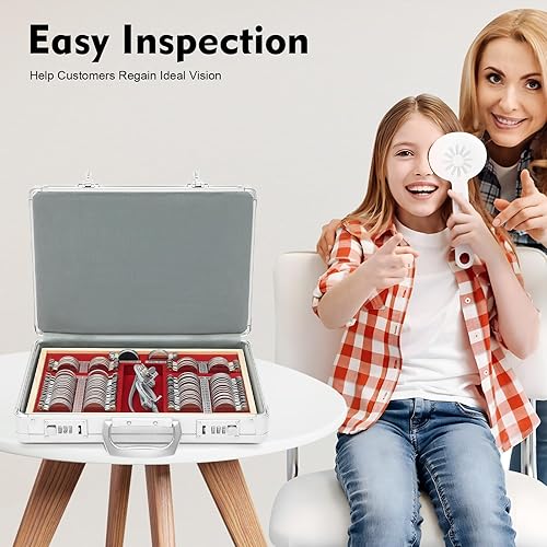 Miniatura 5 de Juego de 104 lentes ópticas de prueba, marco de prueba de optometría de borde de metal con funda, kit de optometría de lente óptica precisa para