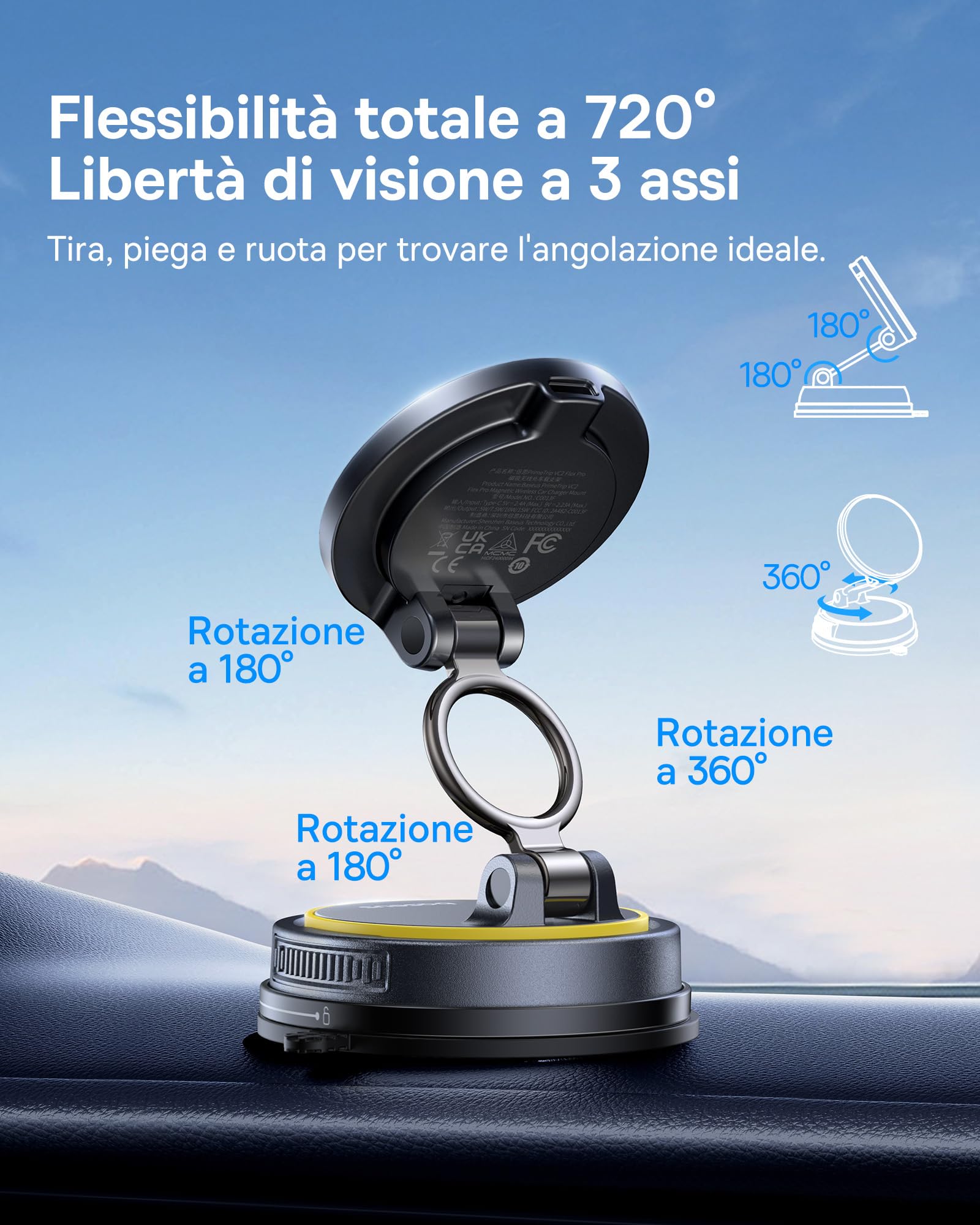 Baseus VC2 Flex Pro 15W Caricatore Wireless Auto Magsafe, Caricabatterie Wireless Magnetico, Supporto Telefono Auto Carica Rapida per iPhone 17 16 15 14 13 Pro Max