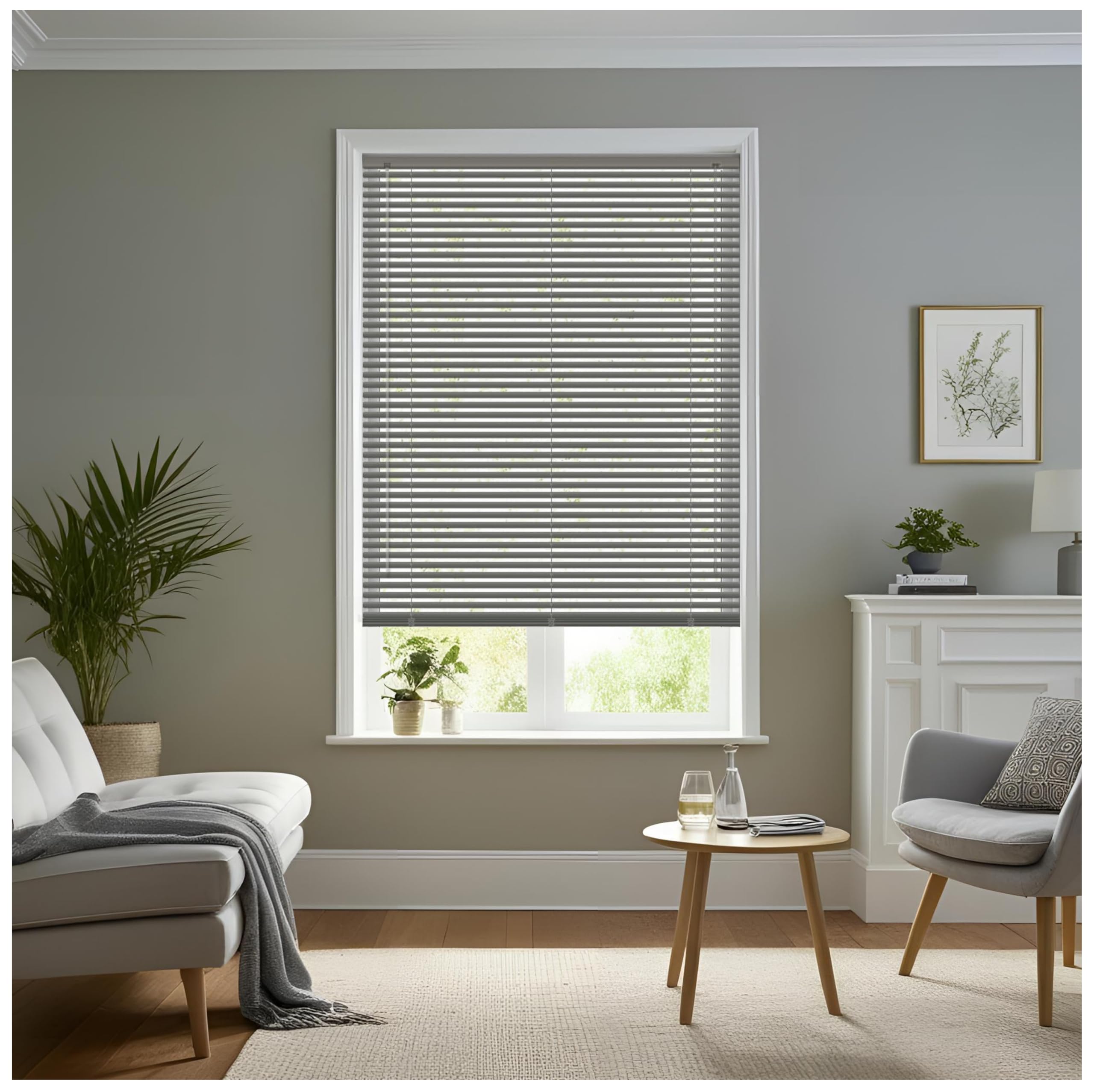 J.Din Made to Measure Grey Plain PVC Window Venetian Blinds 25mm Slats, Easy Fit Windows Treatment Shutters Child Safe Fittings Home Office Curtains 45W x 150H cm