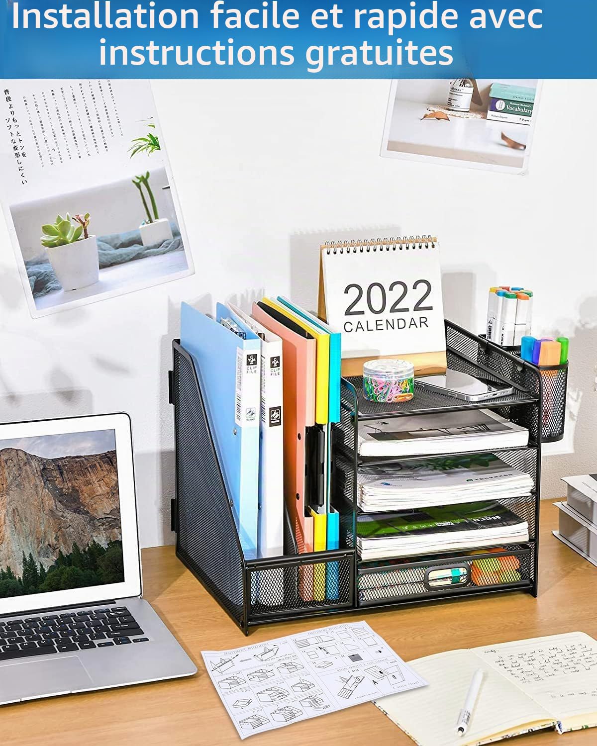LEAZZLE Organiseur de bureau maille métallique, Support Rangement