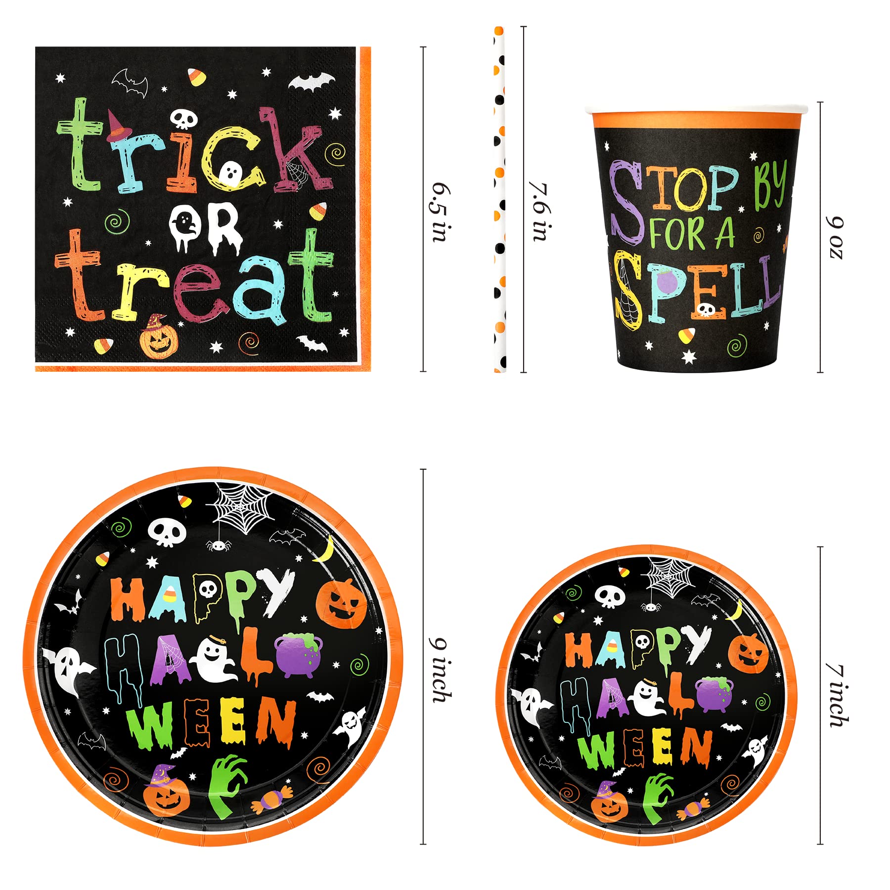 Halloween Birthday Party Supplies Set For 25 Guests - Disposable Plates, Napkins, Cups, Cutlery With Spooky Designs - View #8