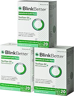 Tea Tree Oil Eyelid Wipes- 60 (Pack of 3) Natural Blepharitis, MGD & Dry Eye Relief Wipes | Cleansing, Soothing, Dual-Textured, Triple Moisture Formula | Biodegradable & Gentle