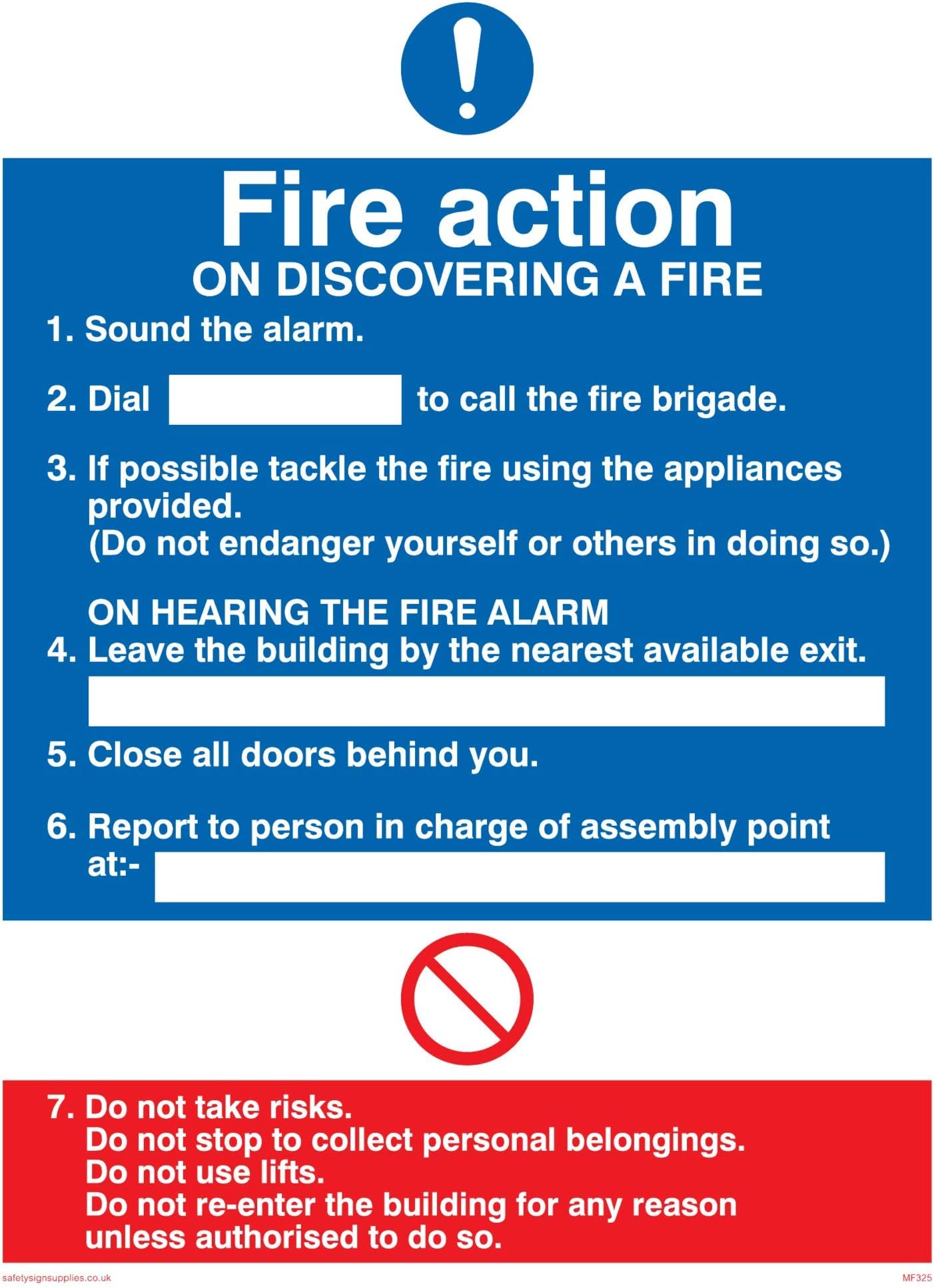 Viking Signs MF325-A5P-V "Fire Action On Discovering A Fire" Sign, Vinyl, 200 mm H x 150 mm W